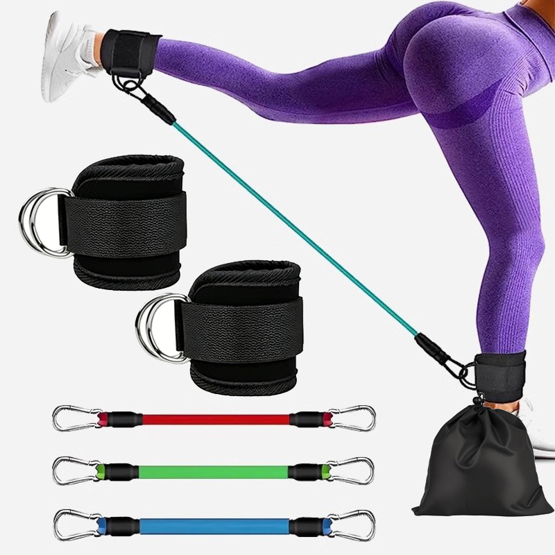 Home Gym Equipment Set - Kabelzugmaschine mit Knöchelriemen und Widerstandsbändern, verstellbar,