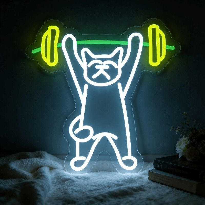 Home Gym Neon Sign - Katze beim Gewichtheben Neonschild LED-Nachtlicht USB-Betrieben