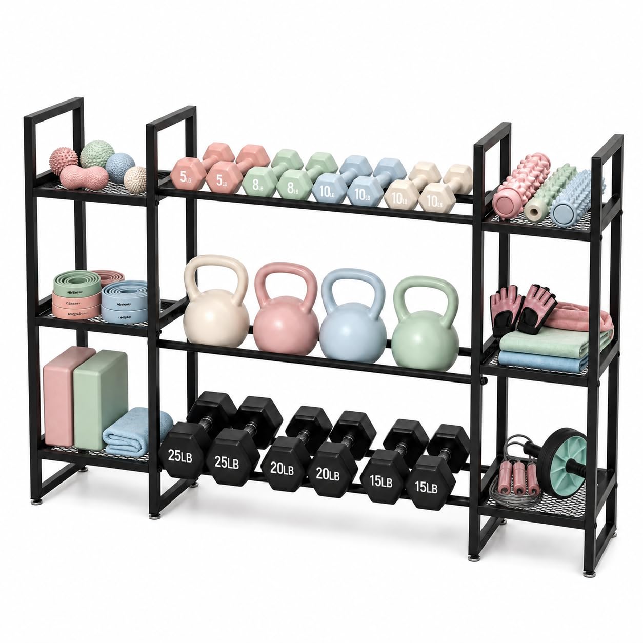 All In One Gym Home Equipment - Hantelständer mit 3 Ebenen, 260 Pfund