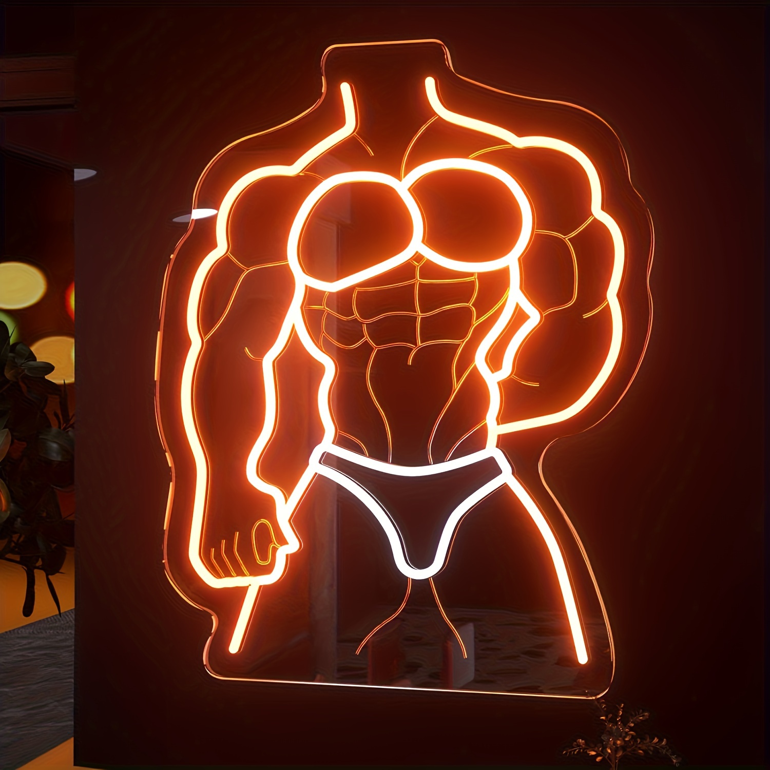 Home Gym Neon Sign - Muscle Man Neonschild Orange Weiß Glühen
